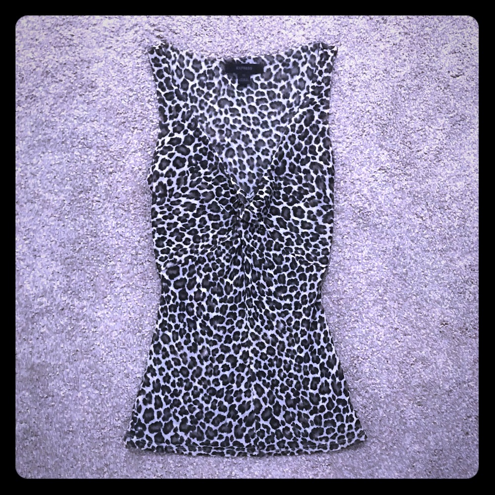 Express Leopard Mesh Twist Front Tank Top - XS